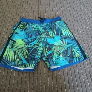 Adidas Mesh Lined Tropical Leaf Print Swim Trunks Men's Large